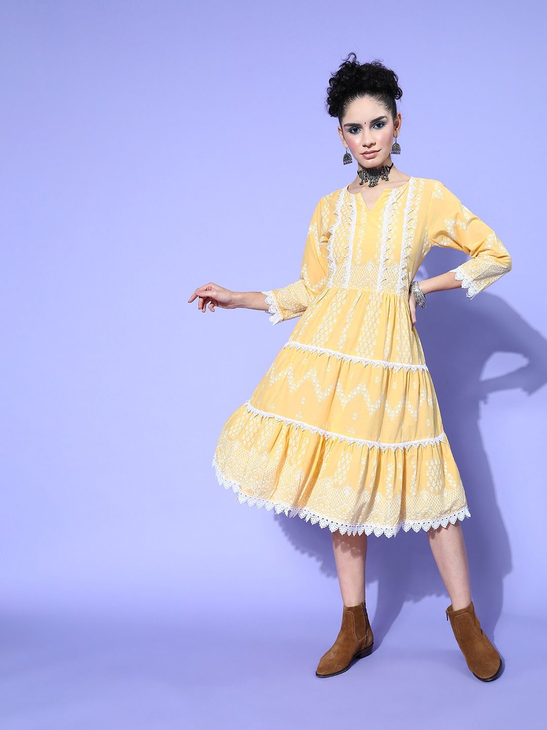 

Ishin Women Yellow Floral Vacay Attire