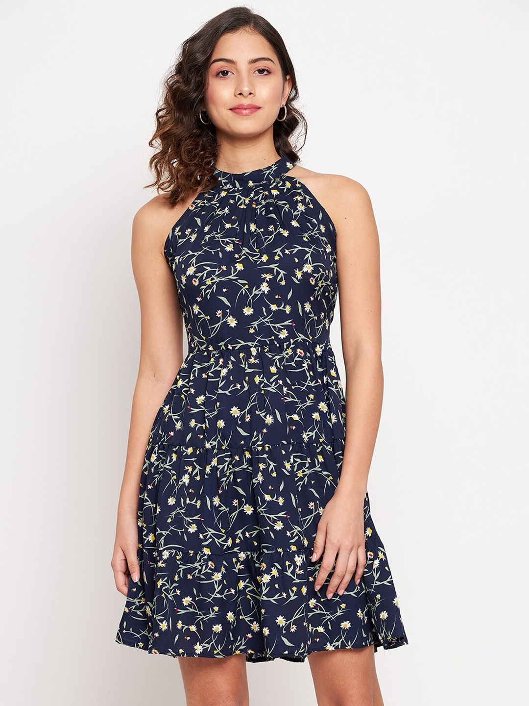 

JHANKHI Blue Printed Sleeveless Fit And Flare Dress