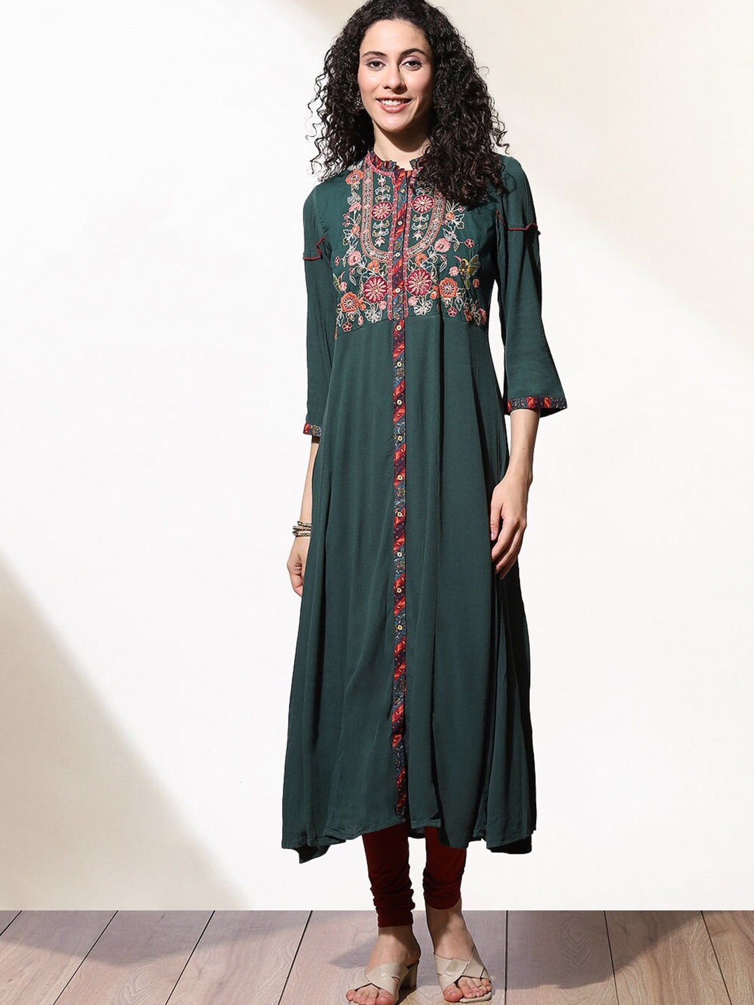 Lakshita Turquoise Blue Ethnic Motifs A-Line Midi Dress