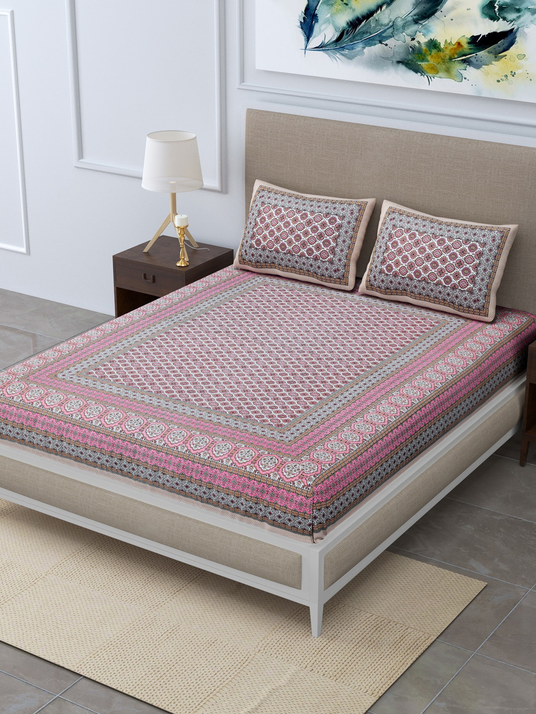 

Rudra Bazaar Unisex Pink Bedsheets