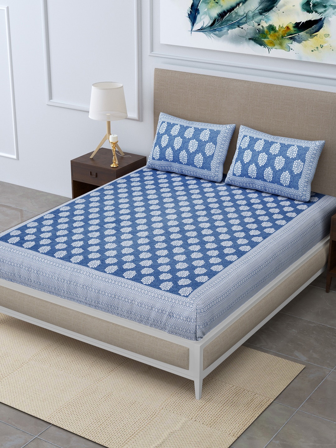 

Rudra Bazaar Unisex Blue Bedsheets