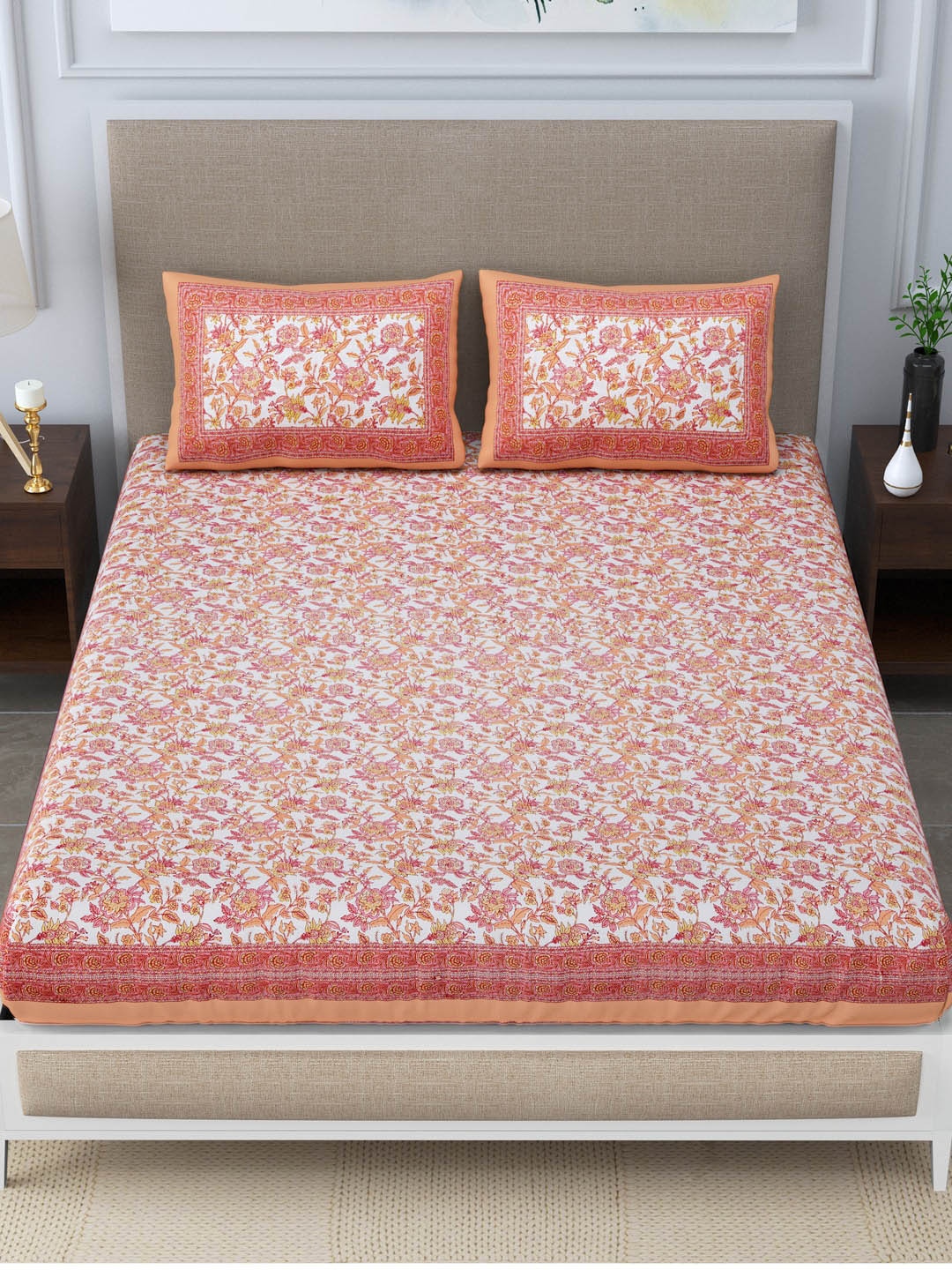 

Rudra Bazaar Unisex Multi Bedsheets, Peach