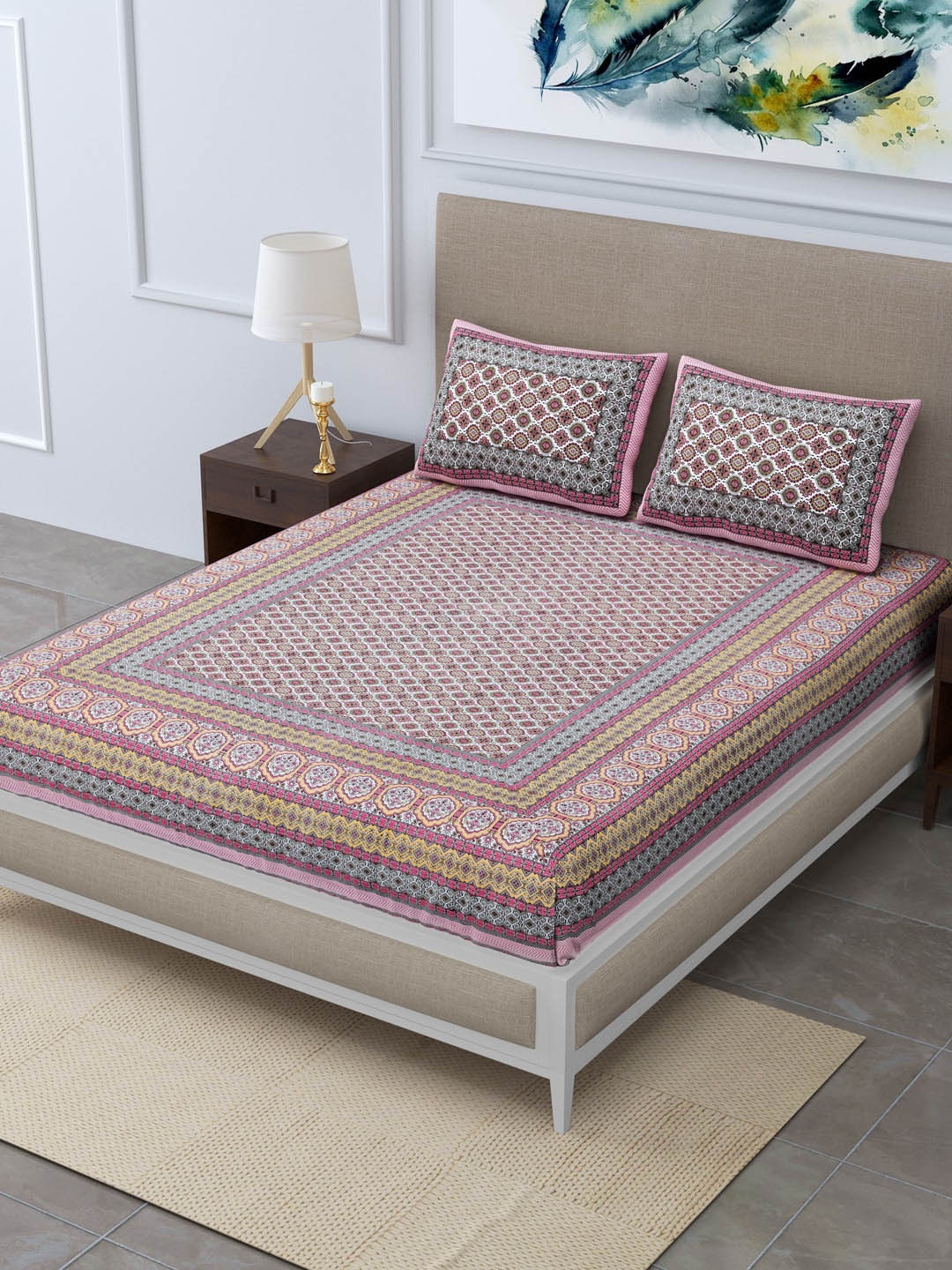 

Rudra Bazaar Unisex Pink Bedsheets