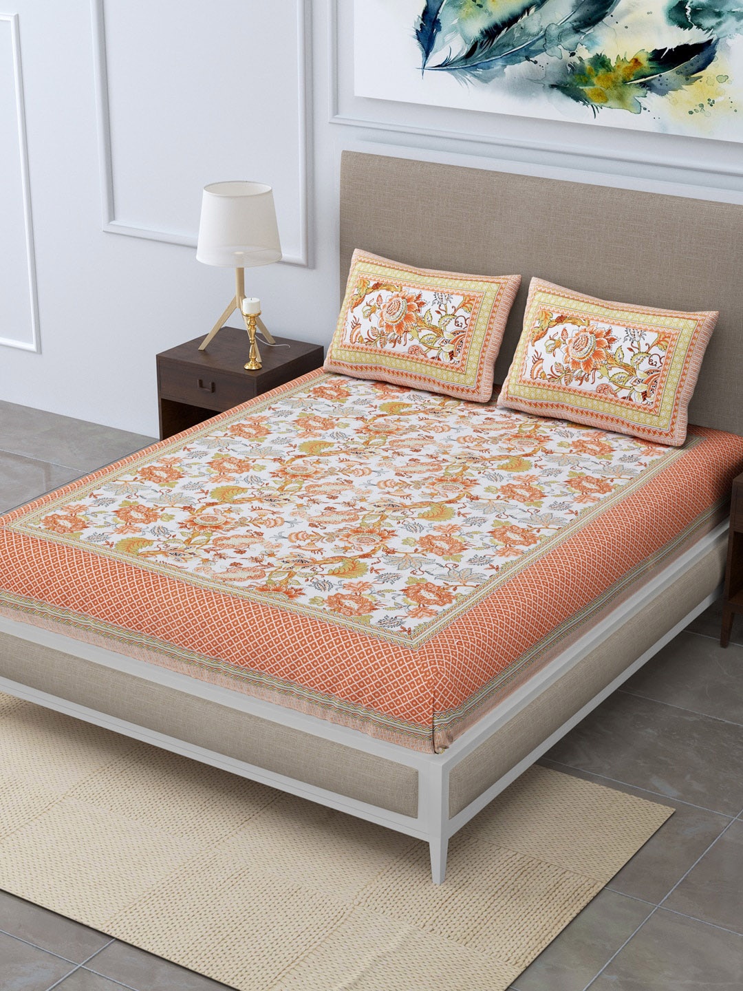 

Rudra Bazaar Unisex Orange Bedsheets
