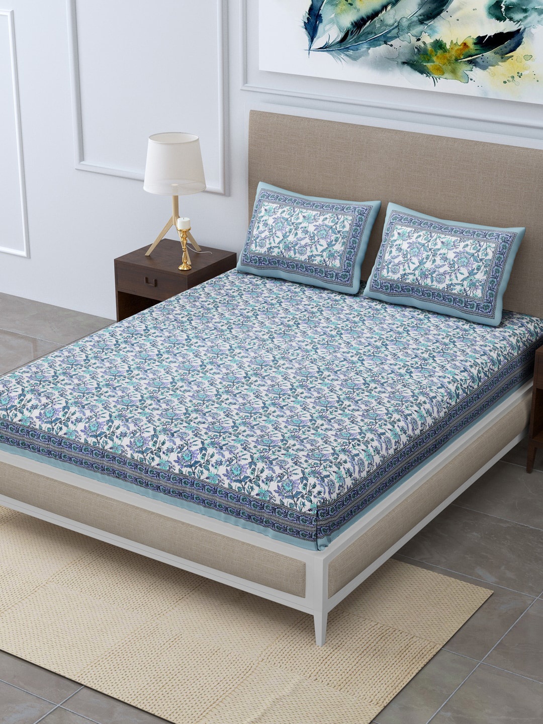 

Rudra Bazaar Unisex Blue Bedsheets