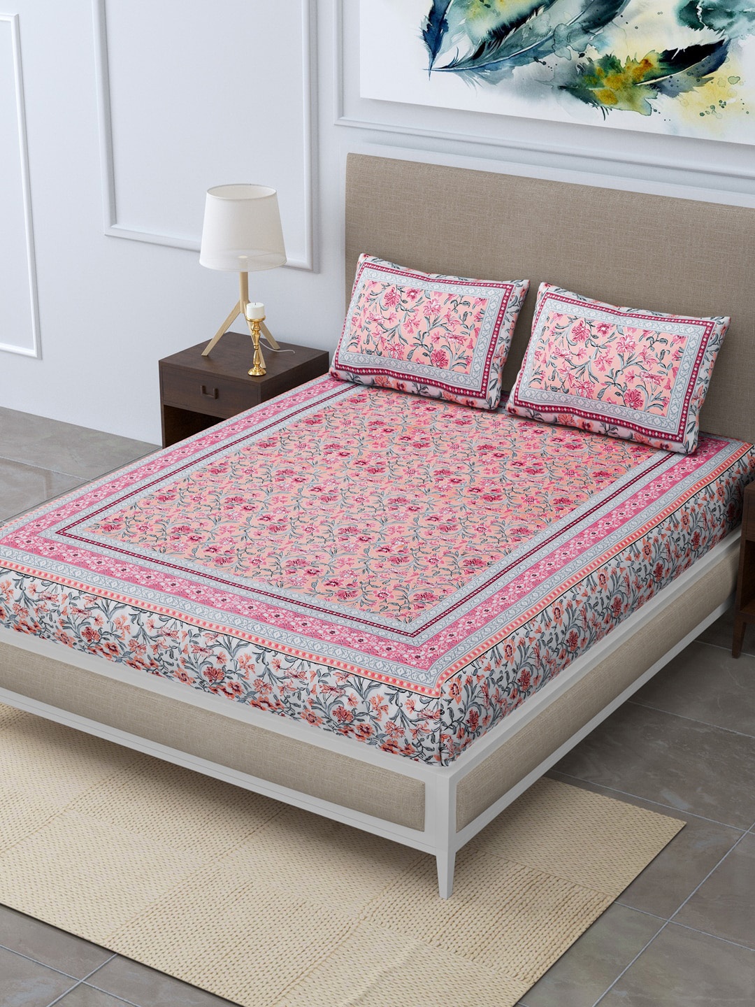 

Rudra Bazaar Unisex Pink Bedsheets