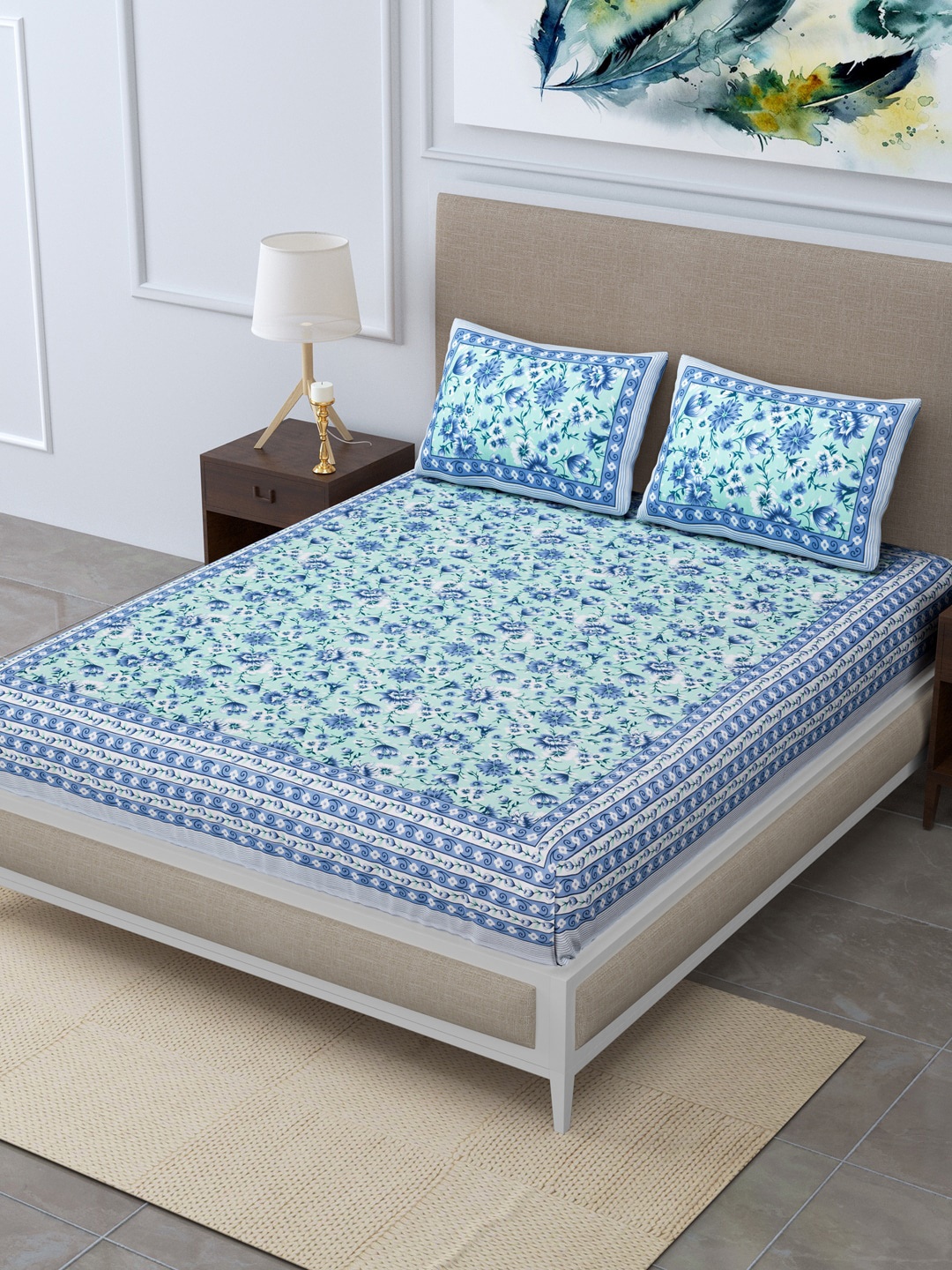 

Rudra Bazaar Unisex Blue Bedsheets