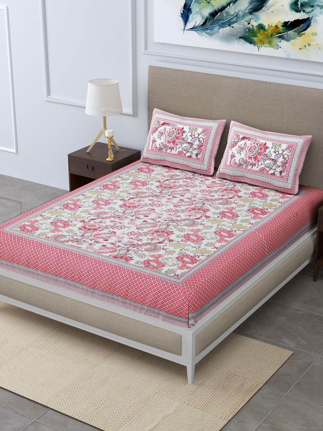 

Rudra Bazaar Unisex Pink Bedsheets
