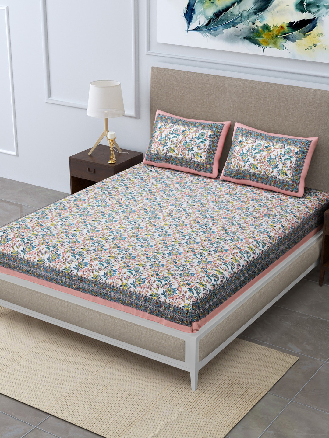 

Rudra Bazaar Unisex Multi Bedsheets, Peach