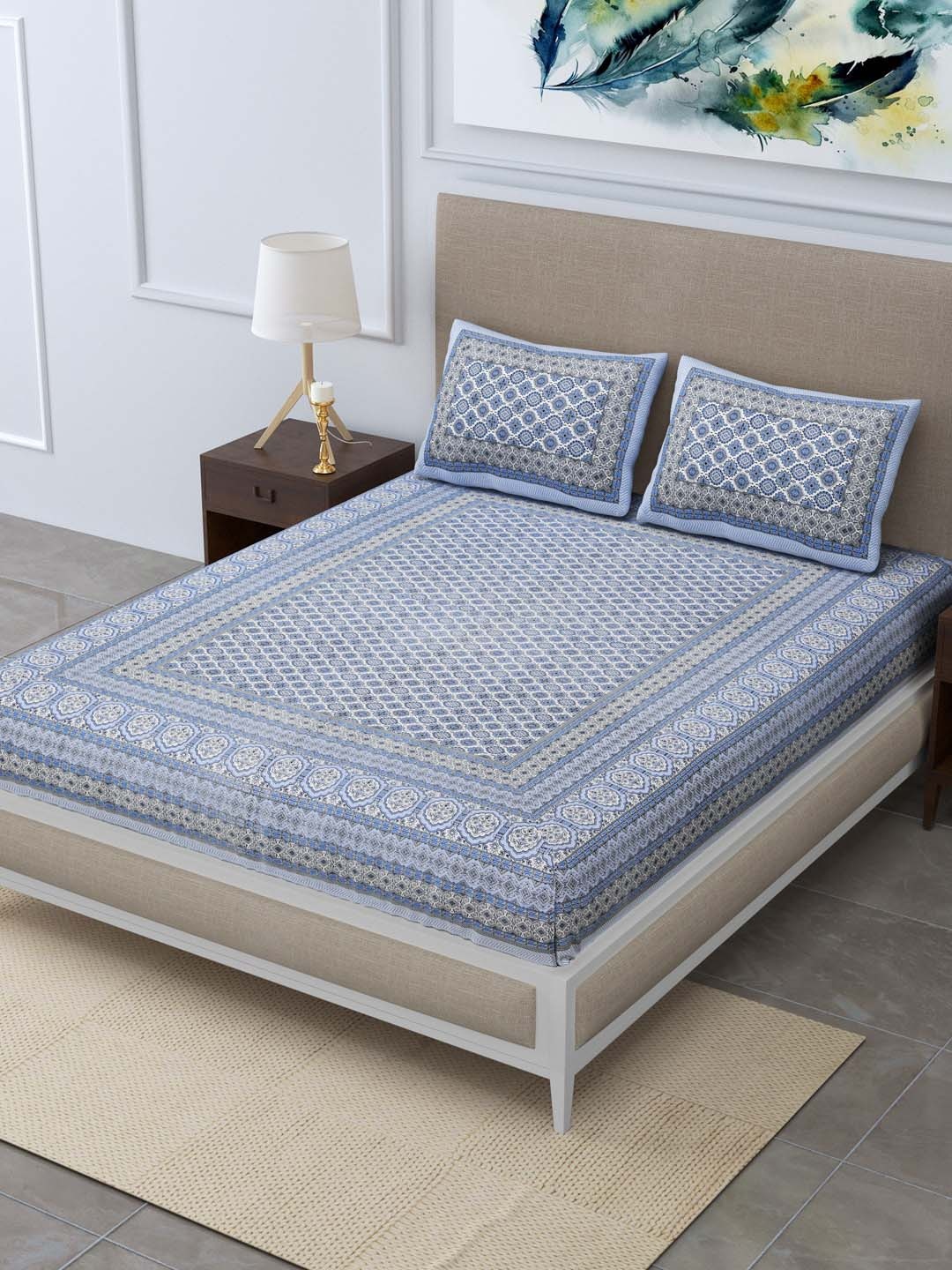 

Rudra Bazaar Unisex Blue Bedsheets