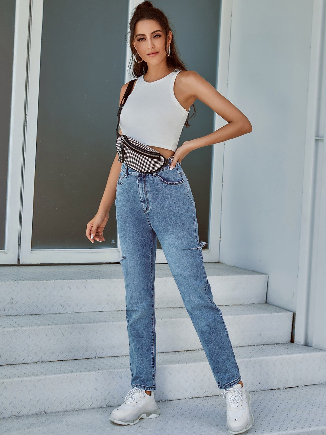 

StyleCast Women Blue Slash Knee Jeans