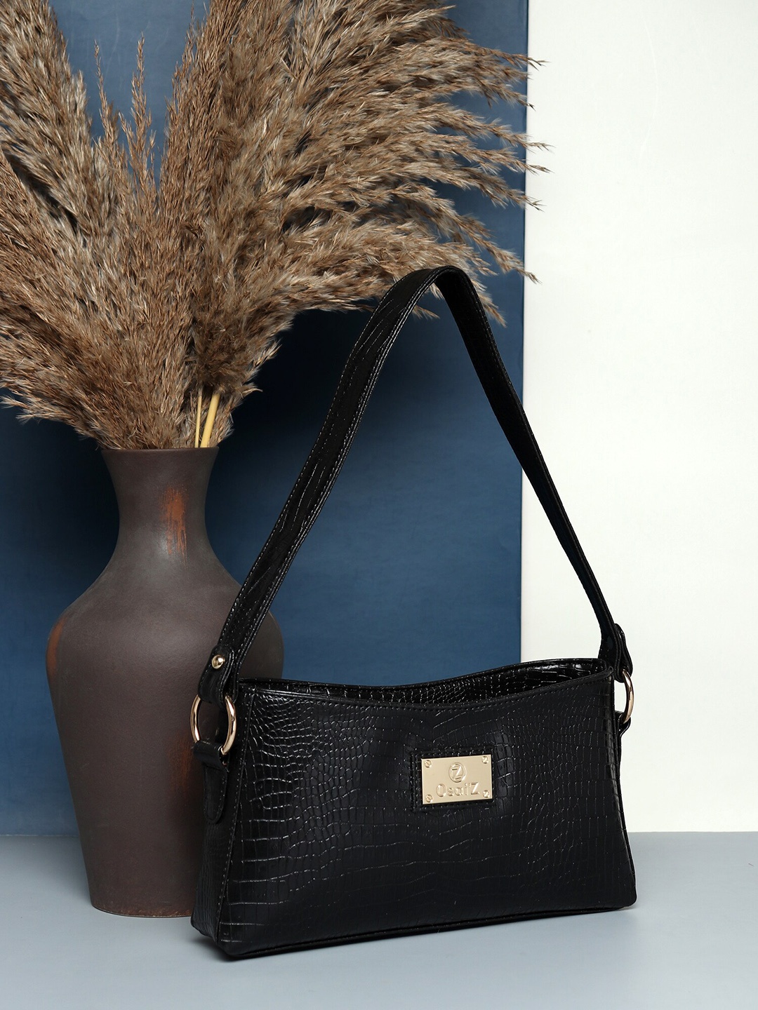 

OsaiZ Black Textured PU Structured Sling Bag