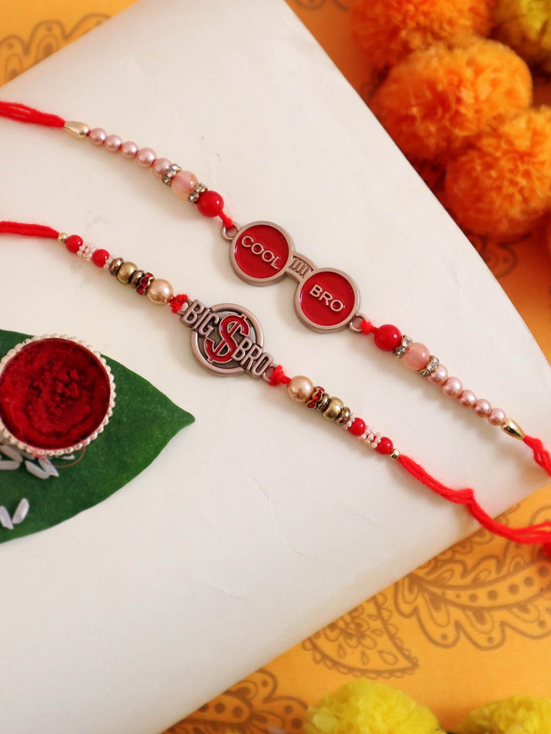 

TIED RIBBONS Set of 2 Designer Cool Bro & Big Bro Rakhi with Card & Roli Chawal, Multi