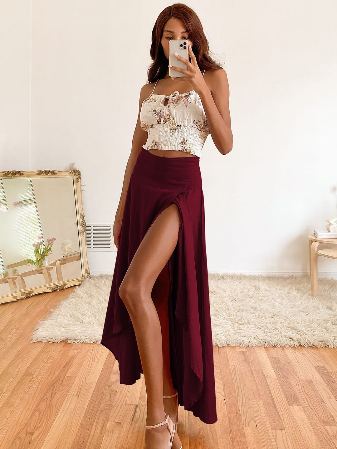 

BoStreet Women Maroon Solid Tulip Skirt