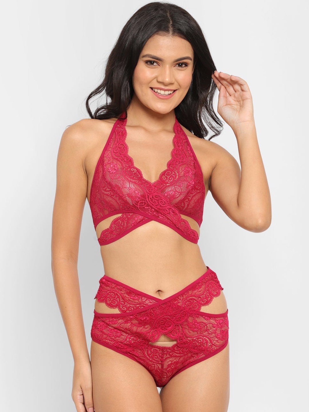 

HAPSELL Women Burgundy Self Design Lingerie Set HRLS12B