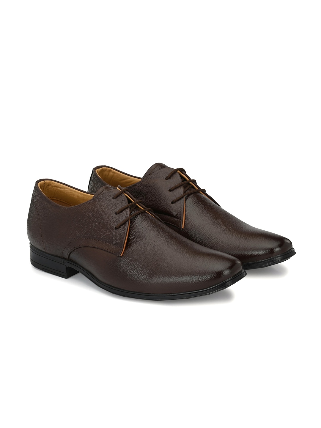 

Azzaro Black Men Brown Solid Leather Formal Derbys