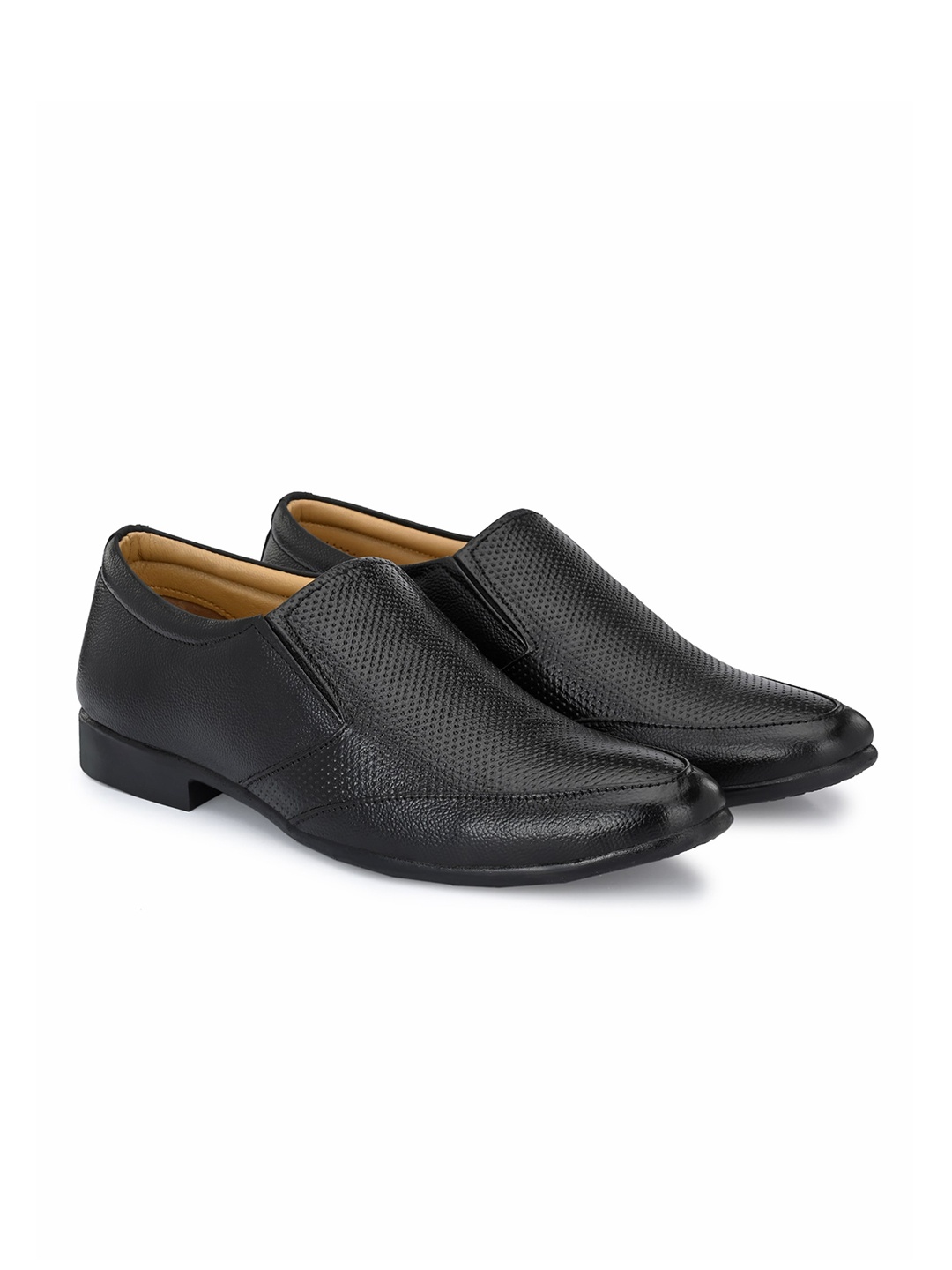 

Azzaro Black Men Black Textured Leather Formal Slip on Shoes