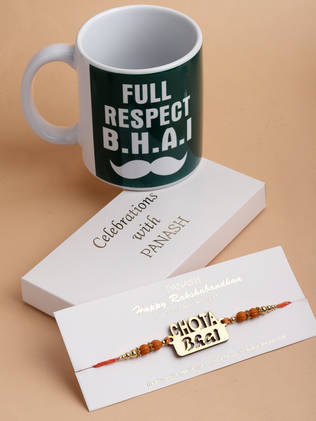 

PANASH Red & Gold-Toned Beaded Rakhi Gift Set