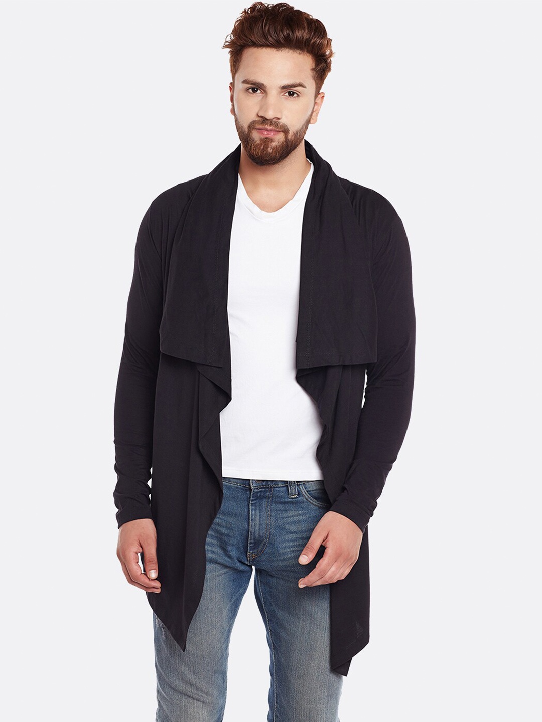 

CHILL WINSTON Men Black Longline Monochrome Shrug