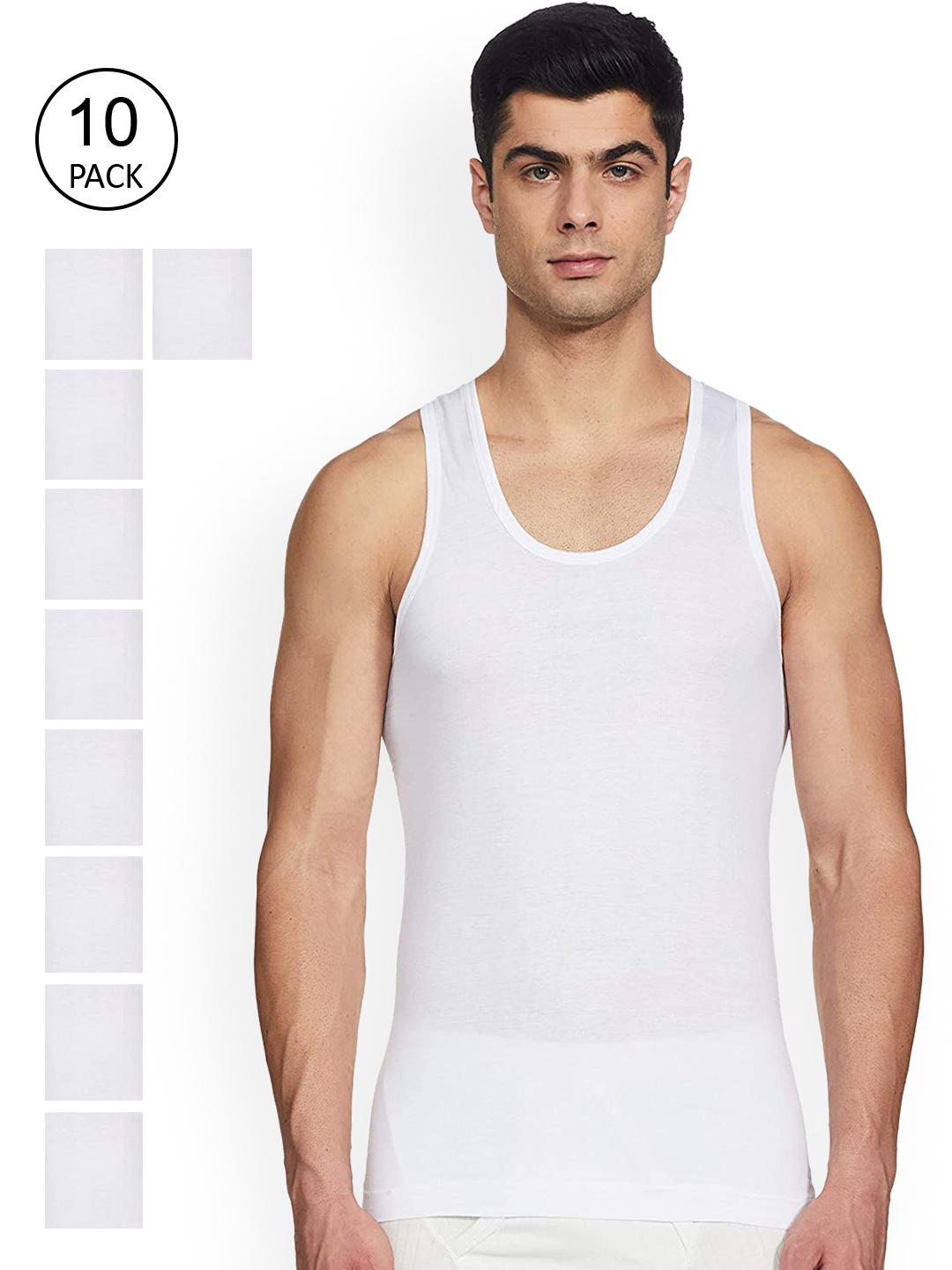 

JON Men Pack of 10 White Solid Innerwear Vests