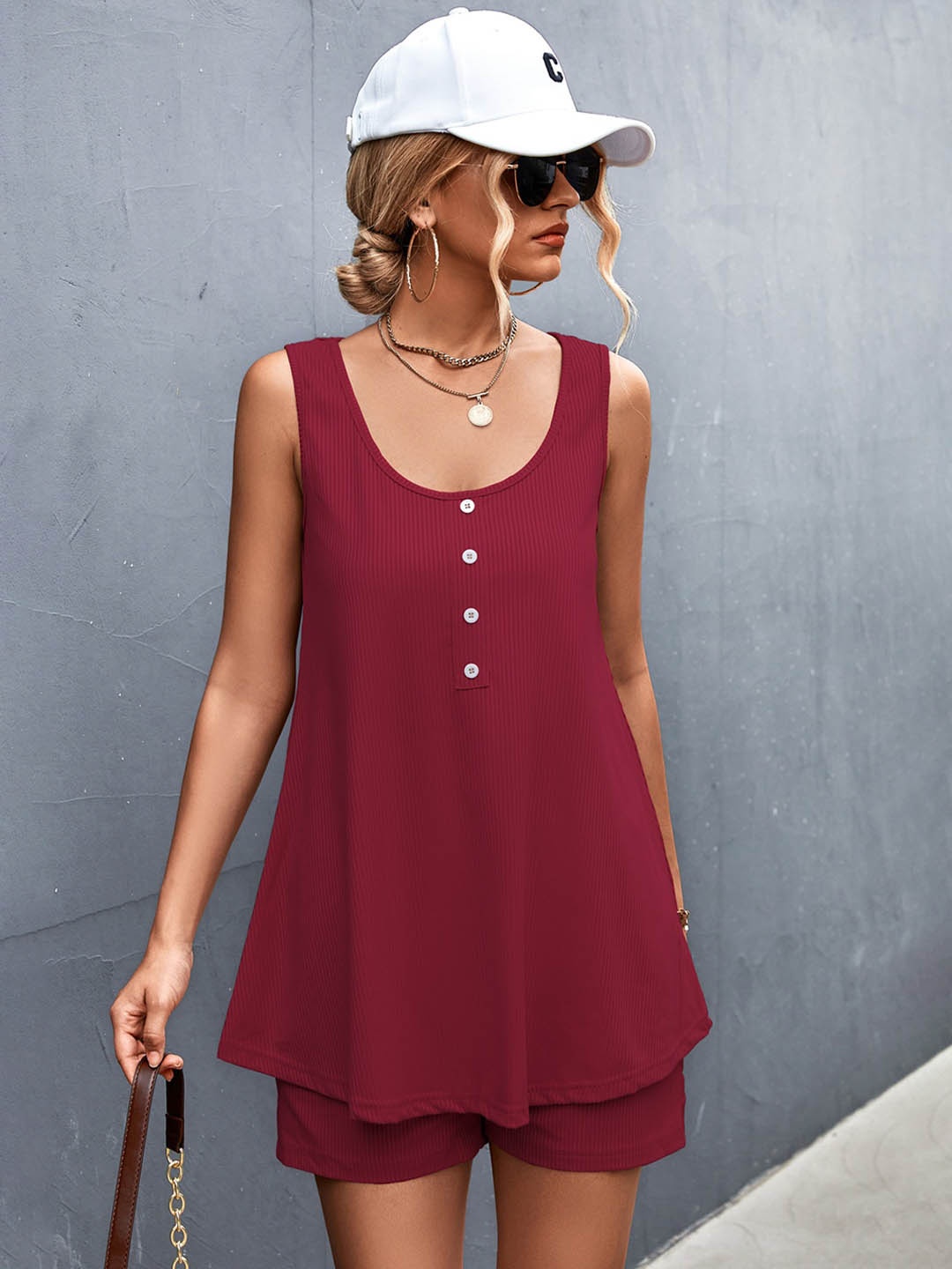 

BoStreet Women Maroon Solid Sleeveless Top with Shorts