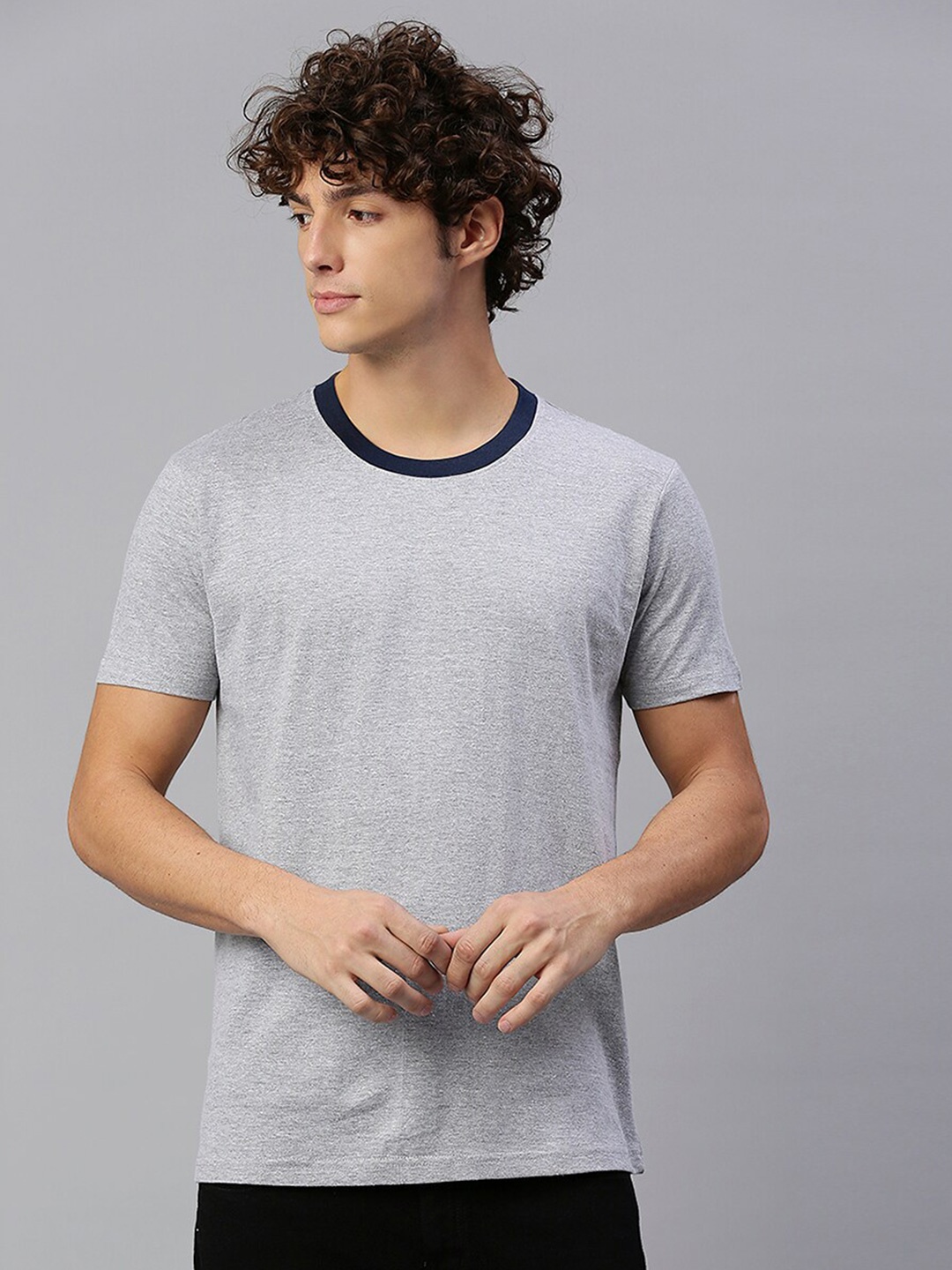 

High Star Men Grey Melange Slim Fit T-shirt