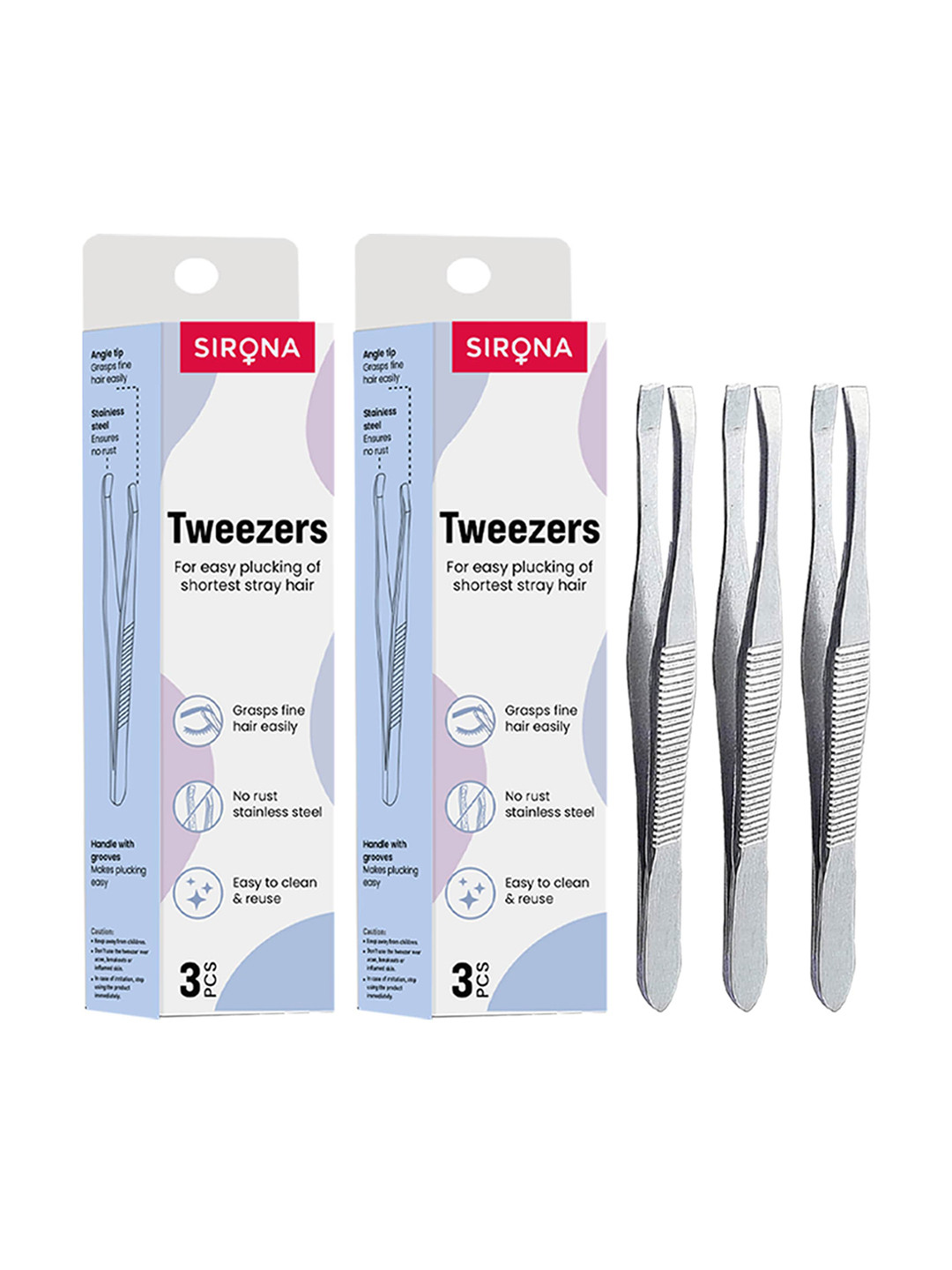 

Sirona Set of 6 Slant Tip No Rust Stainless Steel Tweezer Plucker, Silver