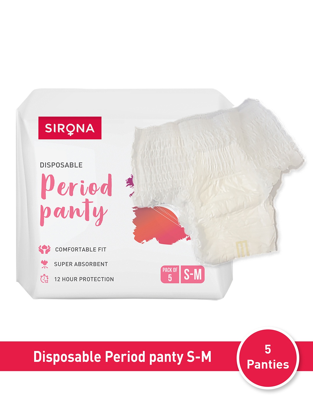 

Sirona Super Absorbent 360 Degree Protection Disposable Period Panties S-M - 5 Pcs, White