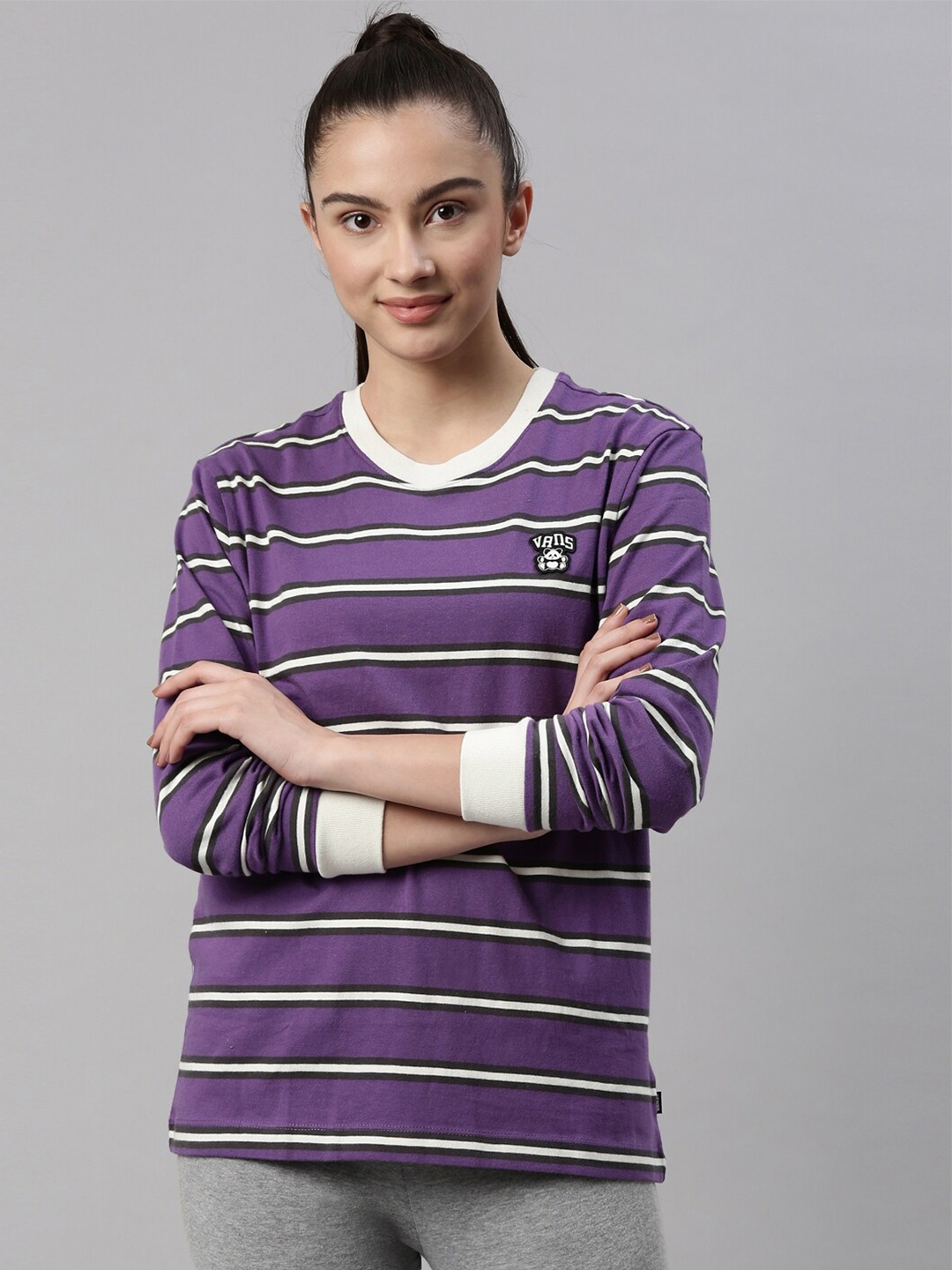 

Vans Women Purple Striped Organic Cotton T-shirt