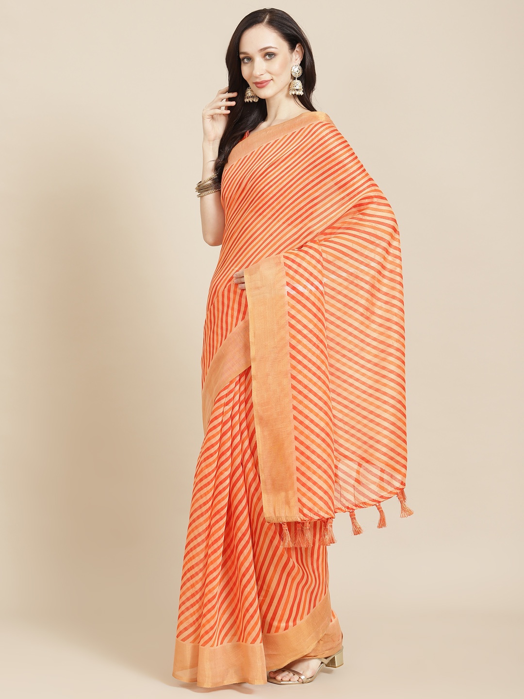 

SHANGRILA Orange Leheriya Jute Silk Leheriya Saree