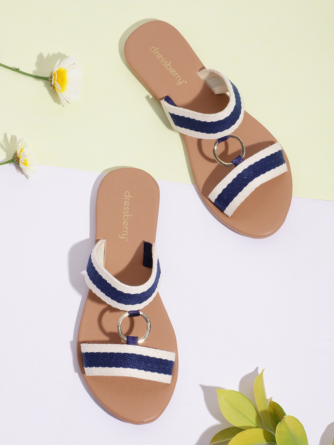 

DressBerry Women Off White Striped Open Toe Flats