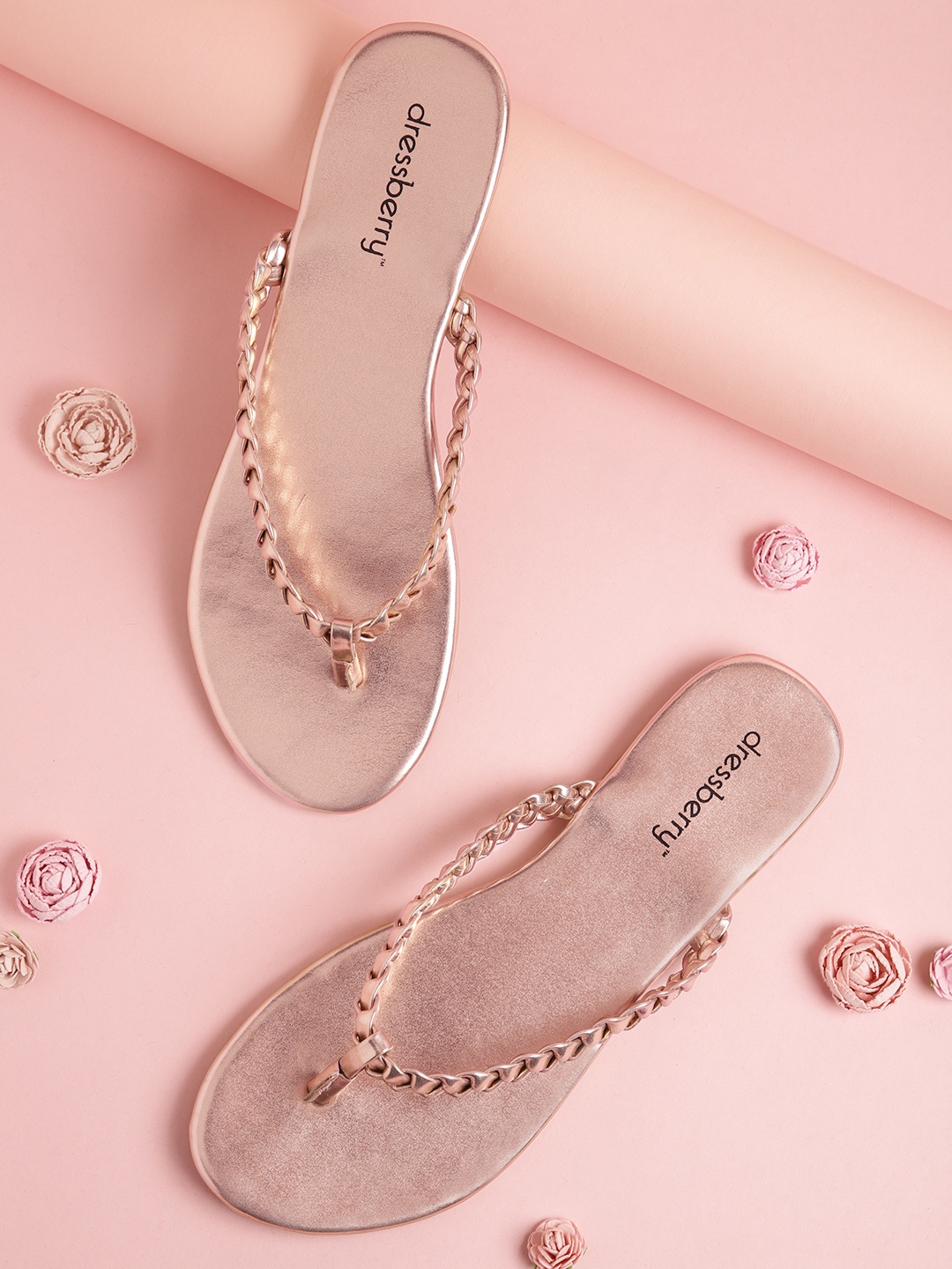 

DressBerry Women Rose Gold Open Toe Flats