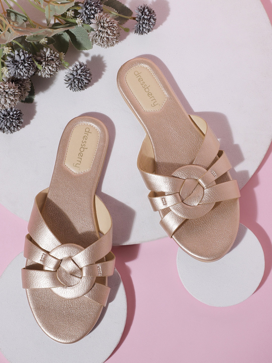 

DressBerry Women Rose Gold Open Toe Flats
