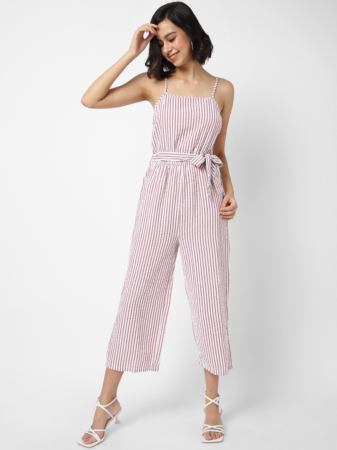 

VASTRADO White & Brown Basic Jumpsuit