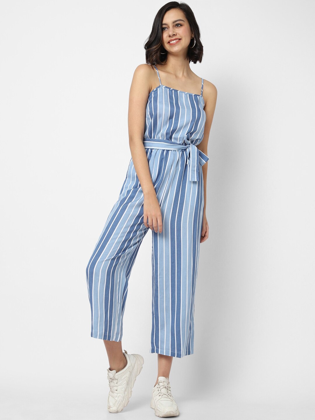 

VASTRADO Blue & White Striped Basic Jumpsuit