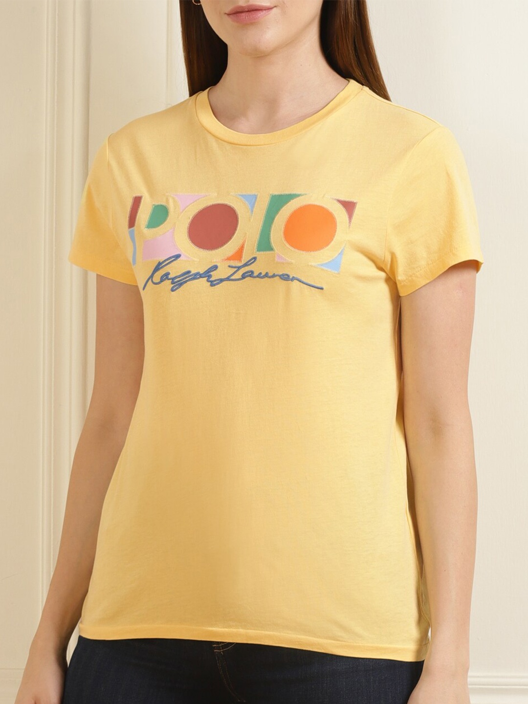 

Polo Ralph Lauren Yellow & Multicoloured Brand Logo Print Extended Sleeves Top