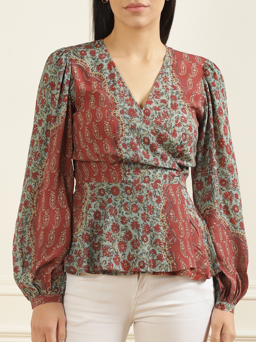 

Polo Ralph Lauren Red Floral Print Wrap Top