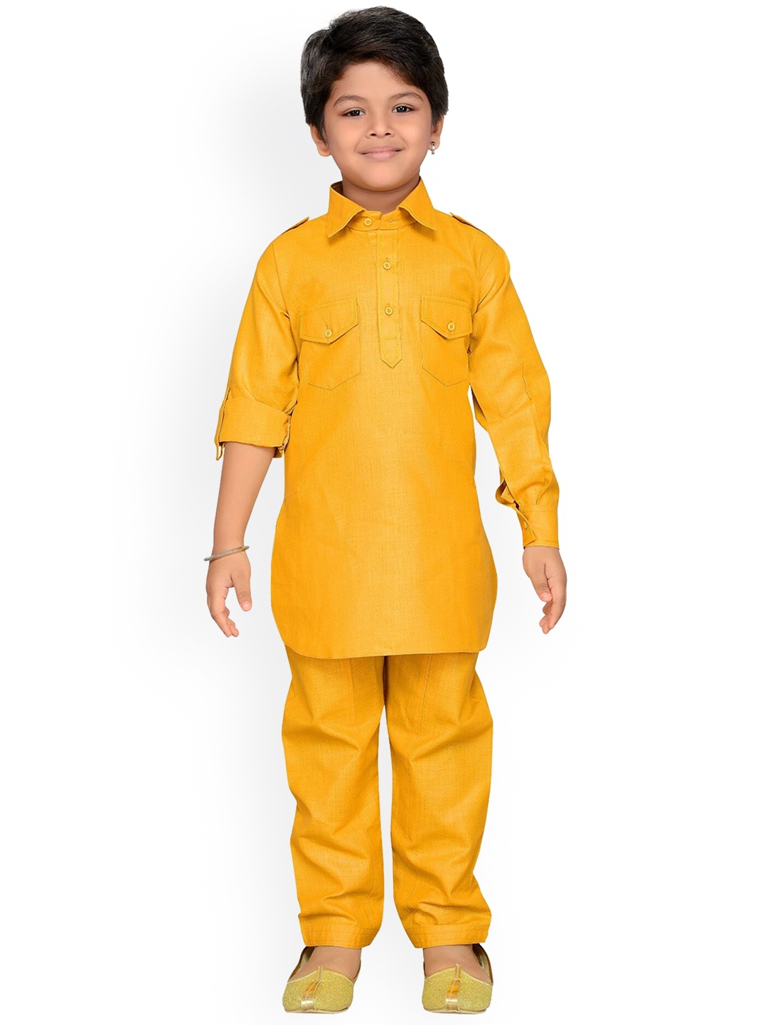 

Aj DEZInES Boys Mustard Yellow Pure Cotton Kurta with Salwar