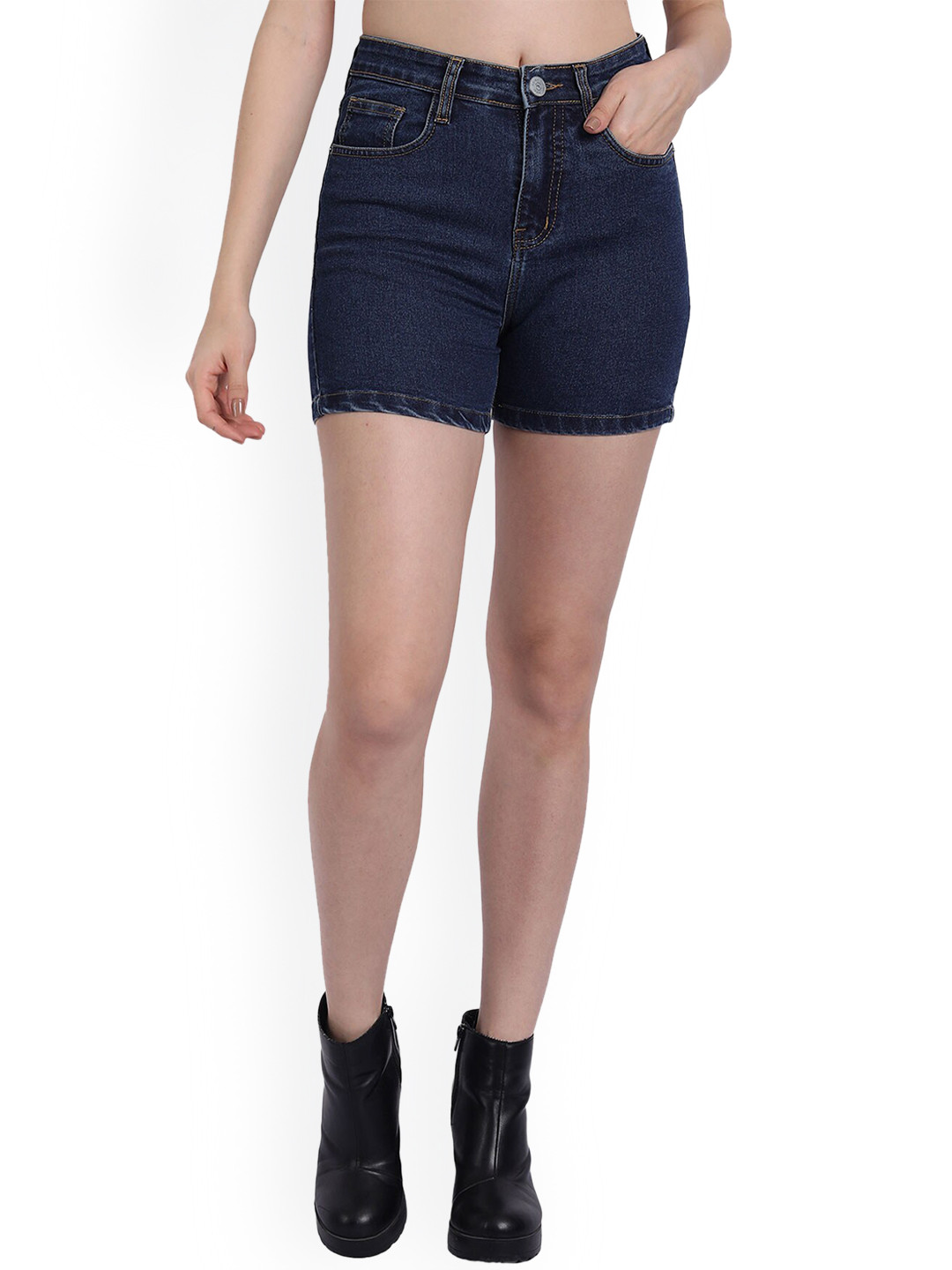 

Lorem Ginzo Women Blue Slim Fit High-Rise Denim Shorts