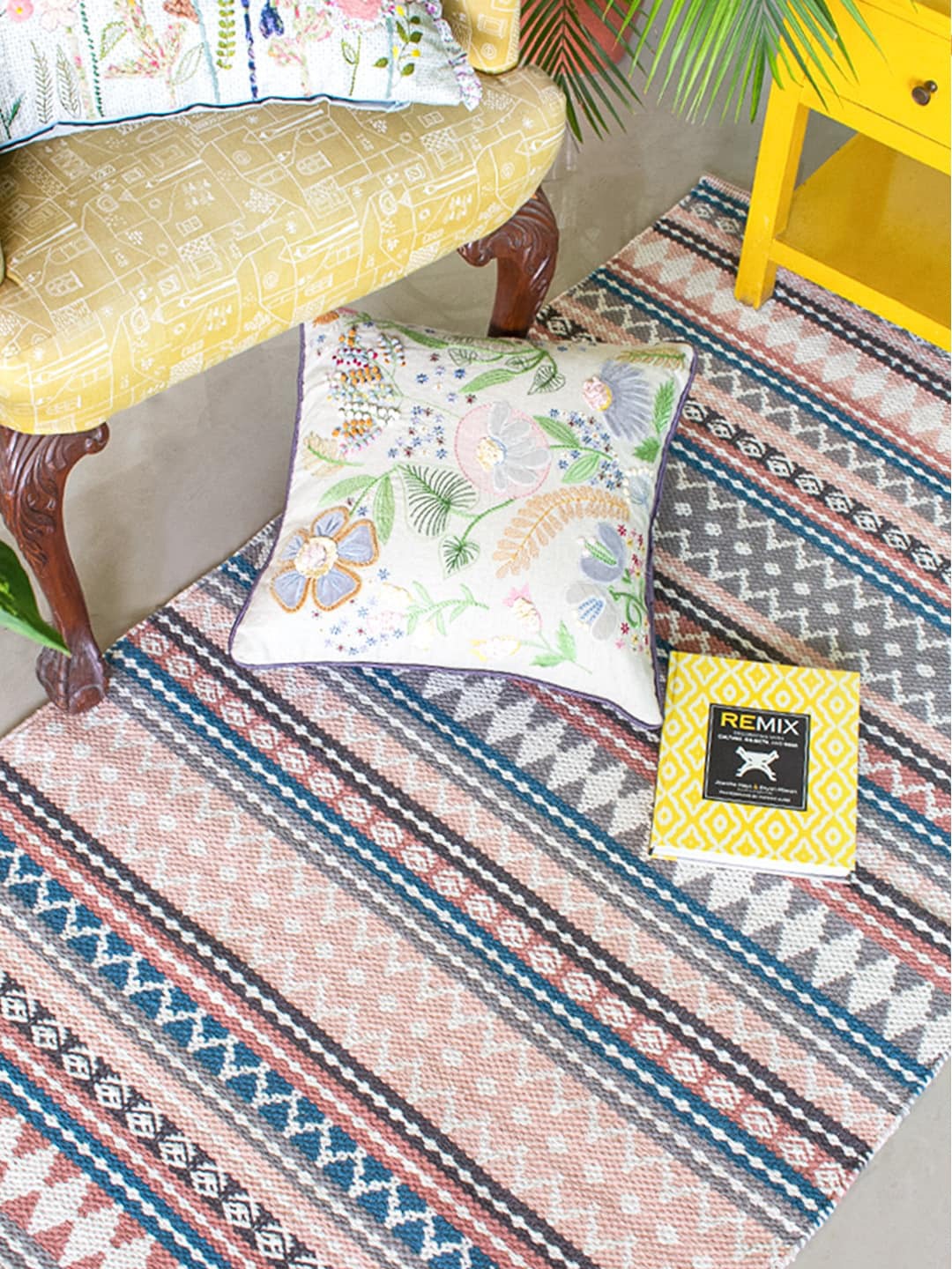 

The Wishing Chair Multicolored Geometric Anti Skid Cotton Dhurrie, Multi
