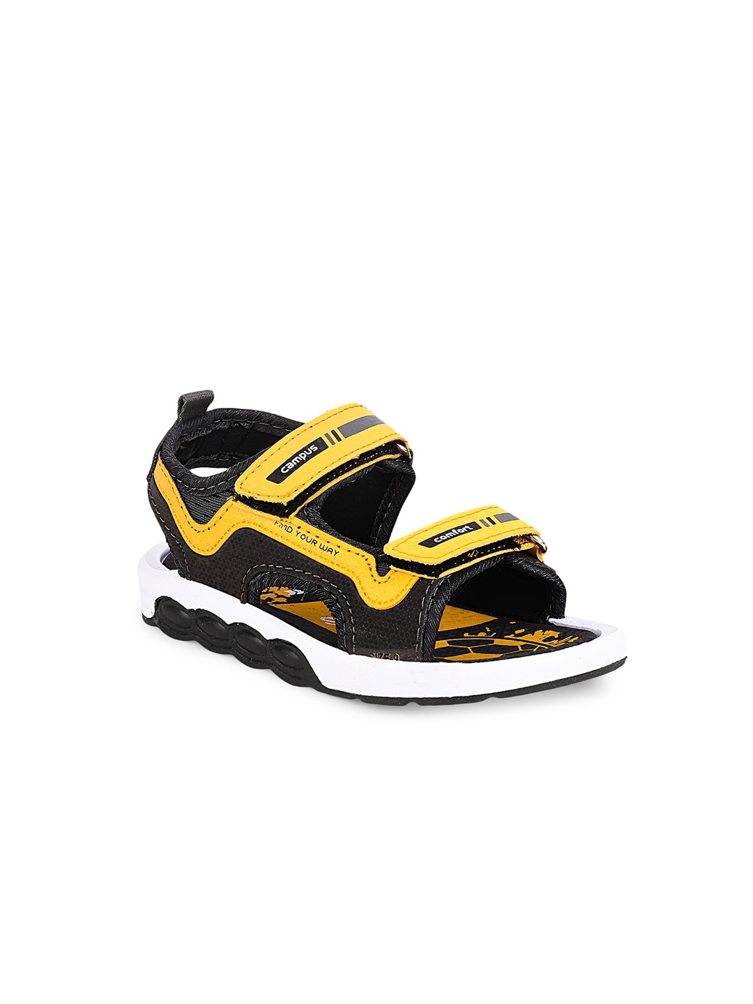 

Campus Kids Mustard Yellow Printed Sports Sandals, Grey