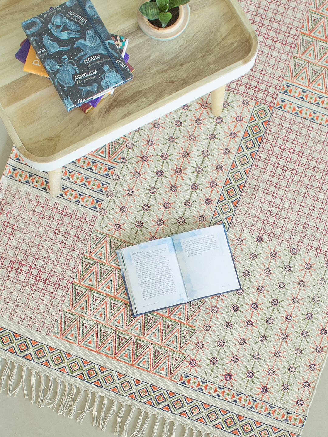 

The Wishing Chair Beige Block Printed Cotton Dhurries