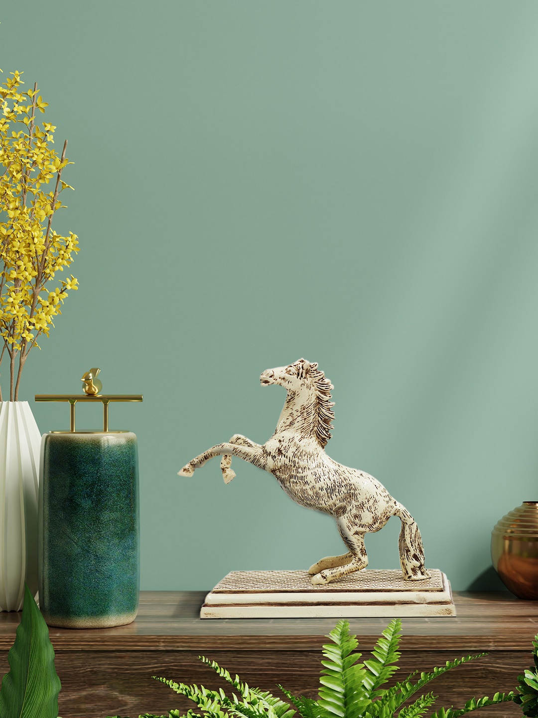 

WENS Off White Fengshui Vastu Metal Handicrafted Horse Showpieces