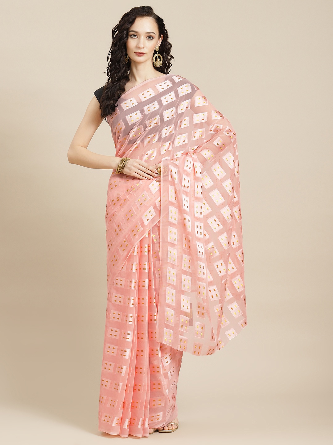 

Ishin Pink & Black Embellished Georgette Saree with Sequined Blouse