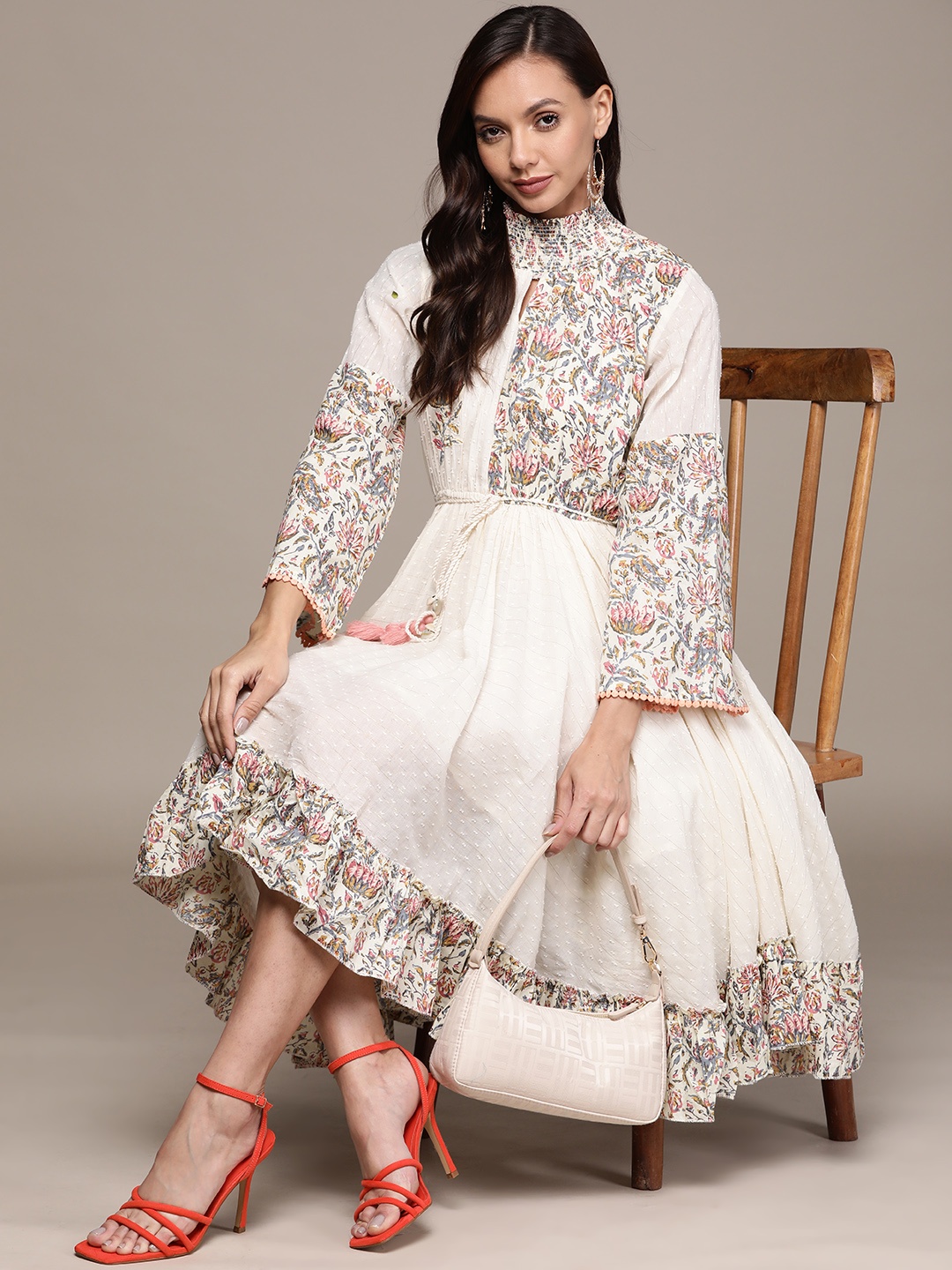 

Ishin Off White Floral Fit & Flare Dress