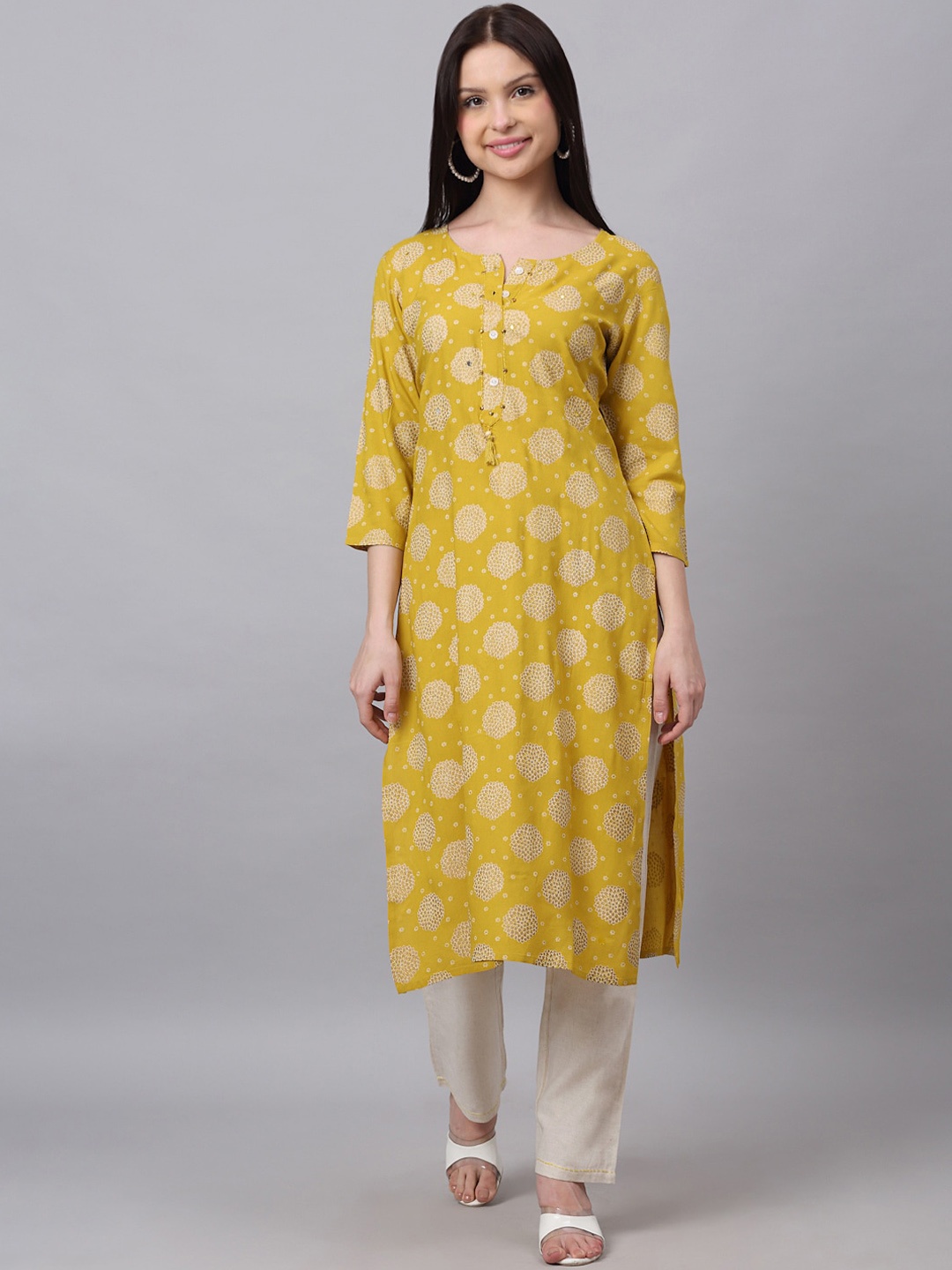 

DORIYA Women Yellow Paisley Printed Thread Work Floral Kurta
