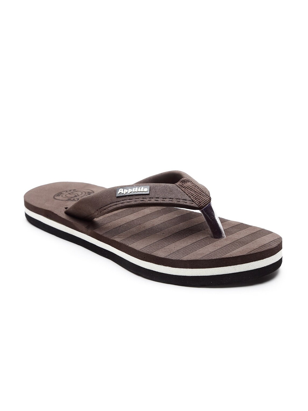 

APPITITE Men White & Brown Striped Rubber Thong Flip-Flops