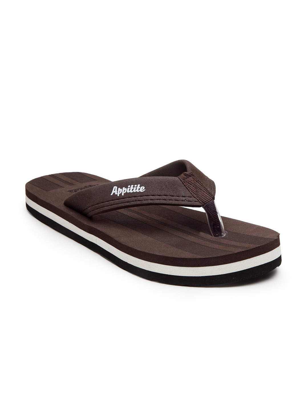 

APPITITE Men White & Coffee Brown Striped Rubber Thong Flip-Flops