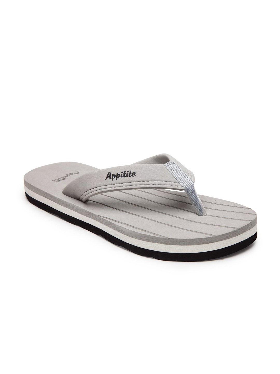 

APPITITE Men White & Grey Striped Rubber Thong Flip-Flops