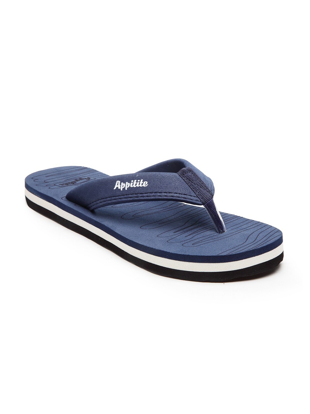 

APPITITE Men White & Blue Rubber Thong Flip-Flops